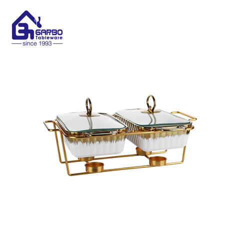 1.8L rectangle golden porcelain pot with glass lid for party