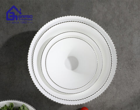 2025 new stripe pattern white opal glass dinnerware with sliver rim