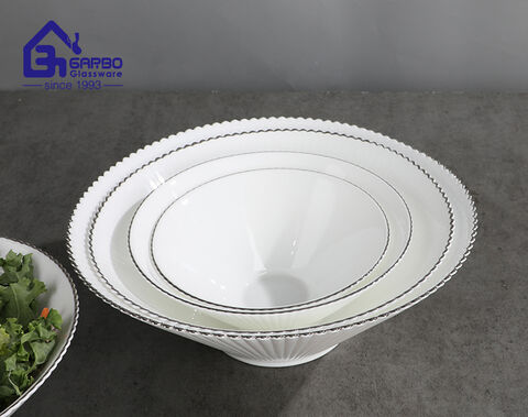 2025 new stripe pattern white opal glass dinnerware with sliver rim