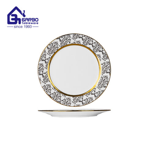 8.07 inch Porcelain Flat Plate with electronic rim for restaurant and home kitchen 