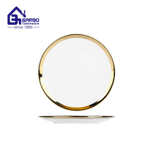 Elegant gold rim design 9 inch porcelain flat plate