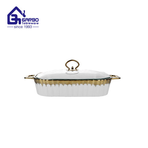 Rectangle Shape Ceramic Chafing Dish for Buffet with Glass Lid Elegant Catering Food Warmer