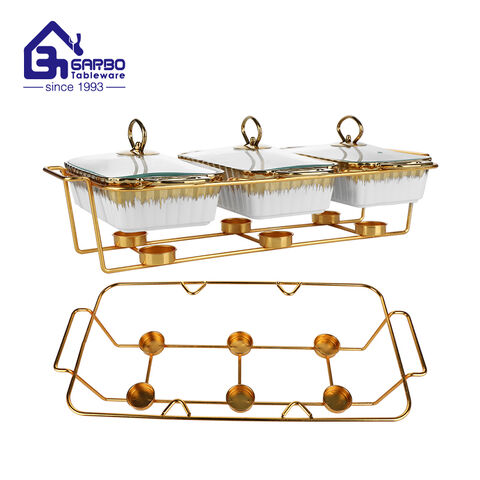 Wholesale 2pcs porcelain casseroles serving set with metal stand