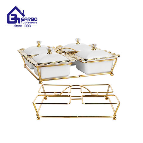 Wholesale 2pcs porcelain casseroles serving set with metal stand