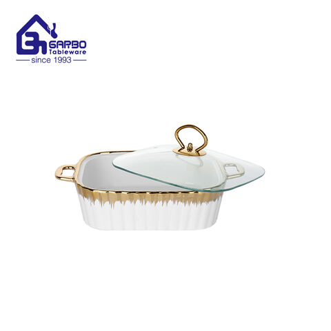 New Arrival Buffet Use Ceramic Baking Dish with Glass Lid Heat Resistant Porcelain Casserole