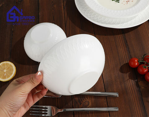 factory bulk white opal glass plate and bowl with new pattern 