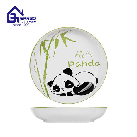 Cute panda print round ceramic deep plate stoneware food dish set kitchen dinnerware