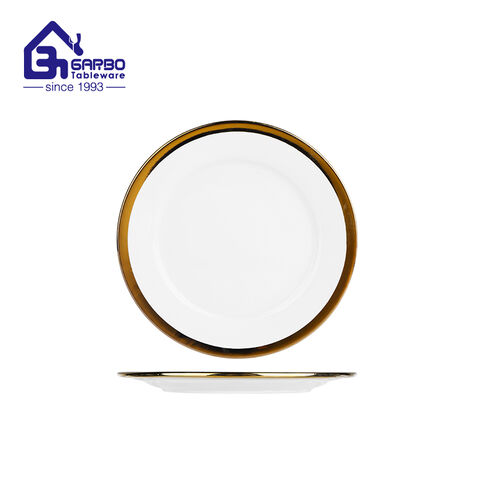 9inch flat porcelain service plate hotel food dish high end gold rim dinnerware