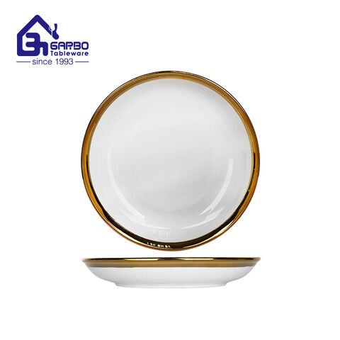 9inch flat porcelain service plate hotel food dish high end gold rim dinnerware