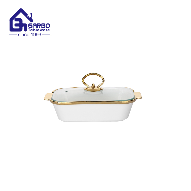 690ml ceramic casserole with golden handle on lid for serving hot meal