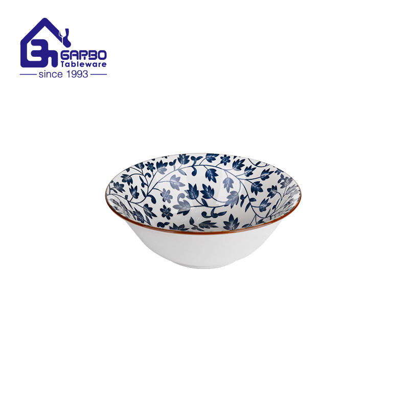 Wholesale under-glazed blue flower ceramic bowl for salad