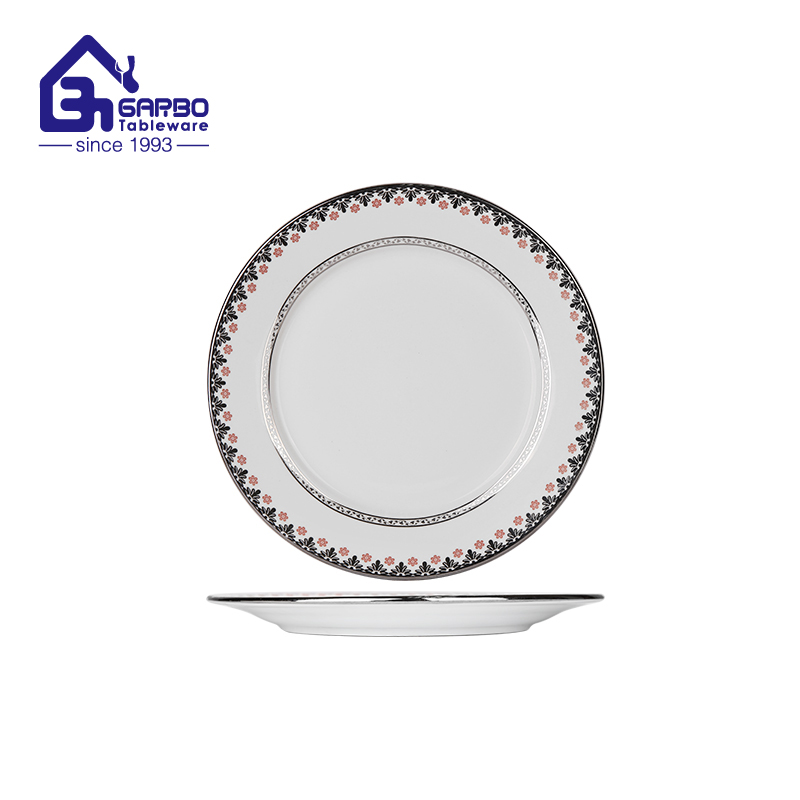 Round gold edge 10.5 inch ceramic dinner plate for wholesale