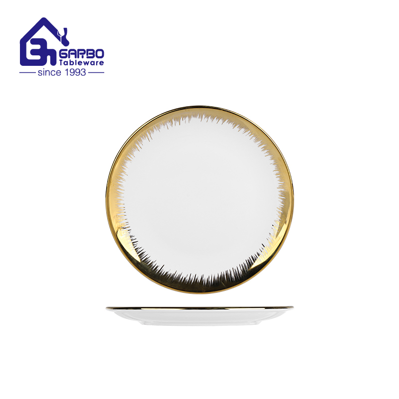 Round gold edge 10.5 inch ceramic dinner plate for wholesale