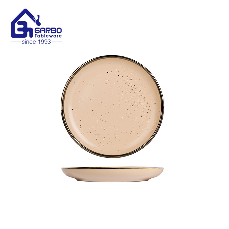 Round gold edge 10.5 inch ceramic dinner plate for wholesale