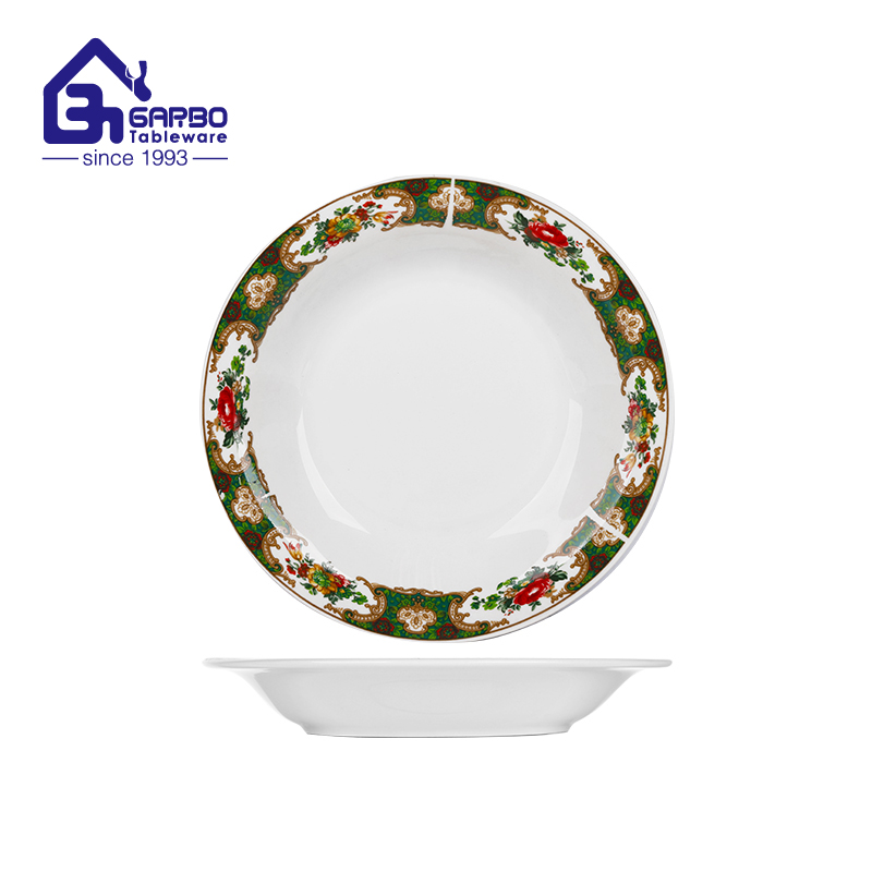 9.25 inch circle flower printing ceramic soup plate stoneware manufacturers from China