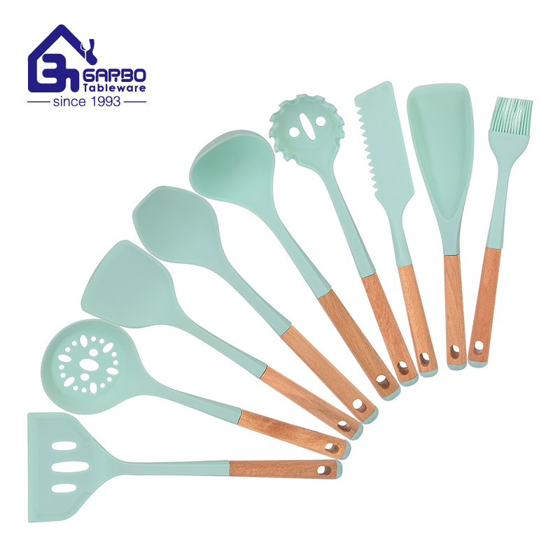 Buy 7pcs silicone kitchen utensils cooking sets with wooden handle 