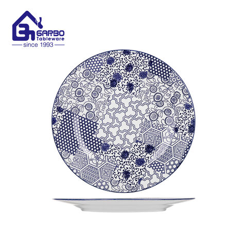 China supplier 10.5 inch round shaped flat dinner plate OEM printed hotel serving dish 