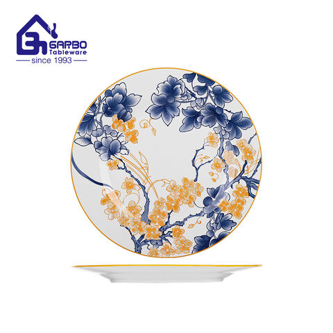 China supplier 10.5 inch round shaped flat dinner plate OEM printed hotel serving dish 