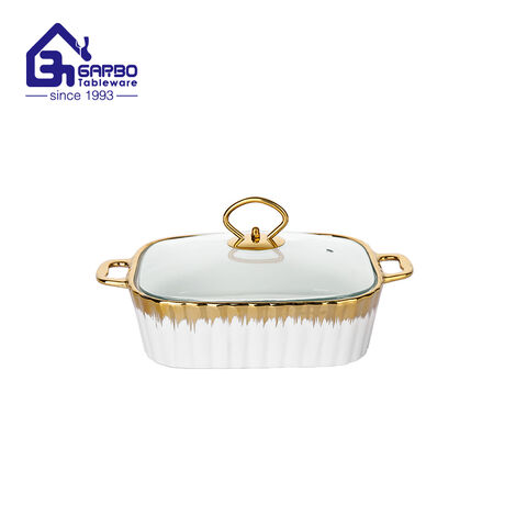 Wholesale 1300ml Porcelain baking pan  Buffet Server with golden design