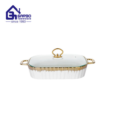 Wholesale 1300ml Porcelain baking pan  Buffet Server with golden design