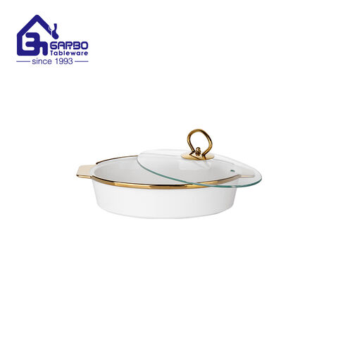 Wholesale 1300ml Porcelain baking pan  Buffet Server with golden design