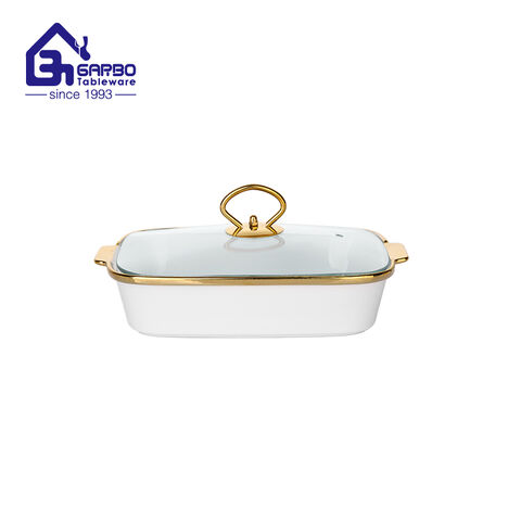 Wholesale 1300ml Porcelain baking pan  Buffet Server with golden design