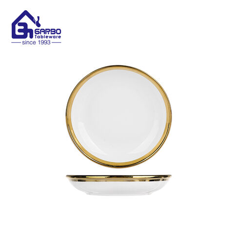 7 inch electroplating gold rim porcelain fruit plate