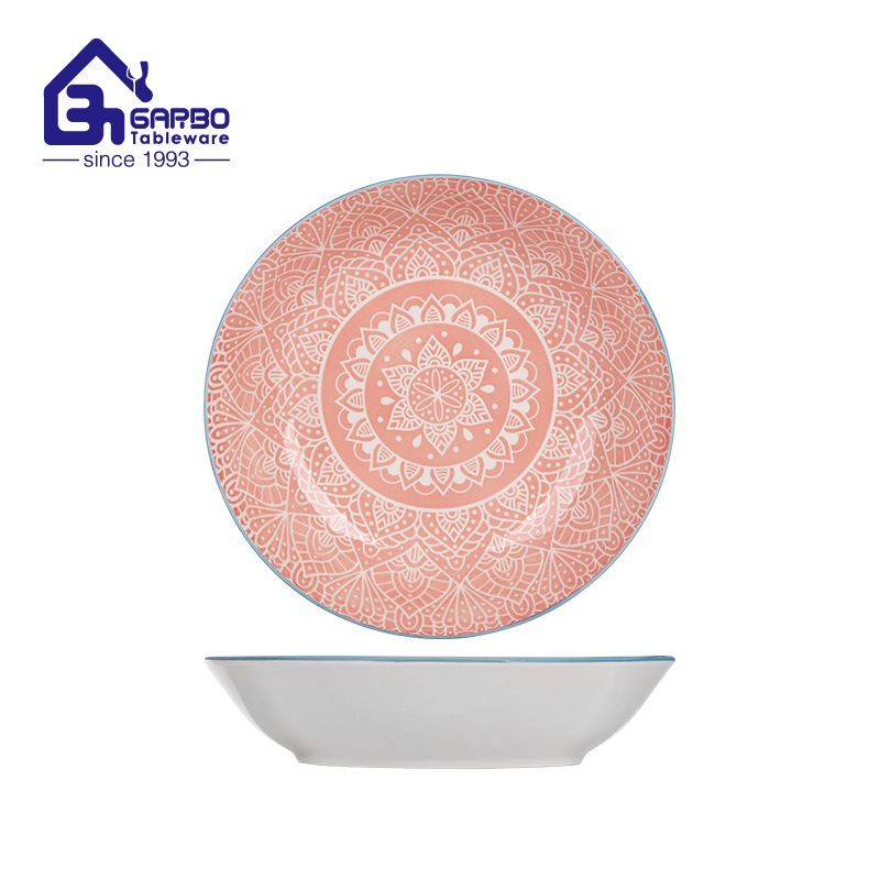  8-inch wholesale OEM printing ceramic flat plate stoneware dessert plates