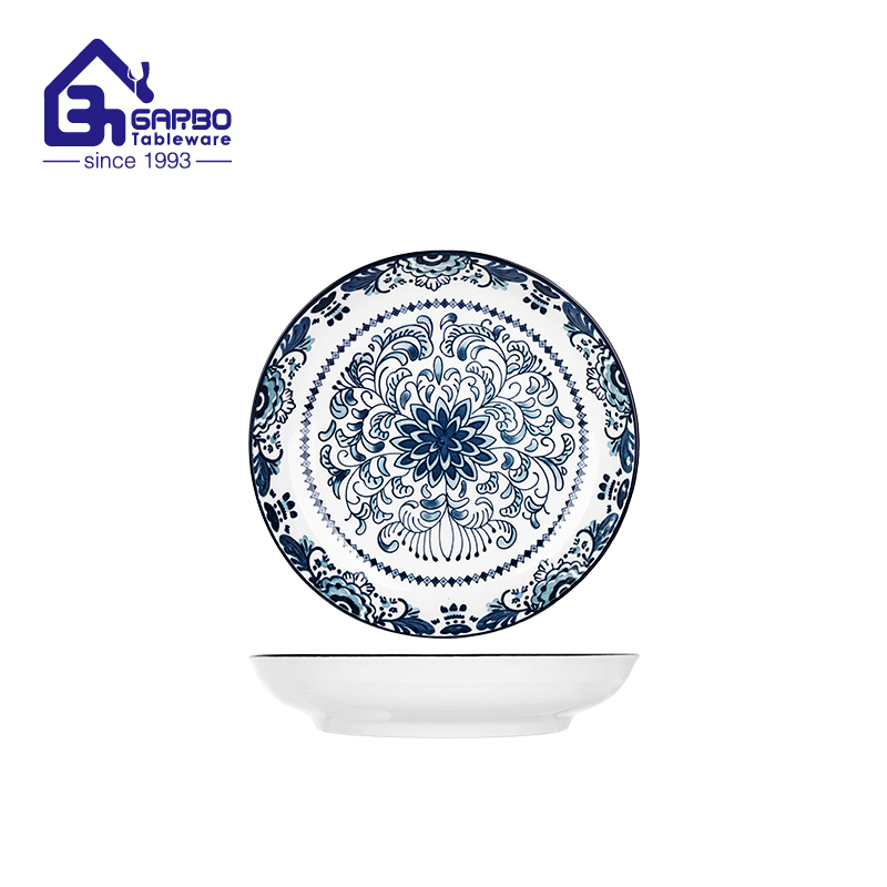 202mm round-shaped ceramic soup plate with peacock decal for sale