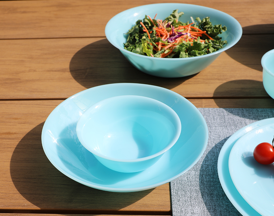 Solid Blue Opal Glass Dinnerware Plate and Bowl Dishwasher Safe