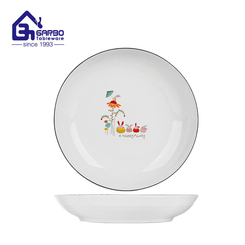 South America Hot sell 9 inch ceramic fruit plate OEM printed white dessert dish 