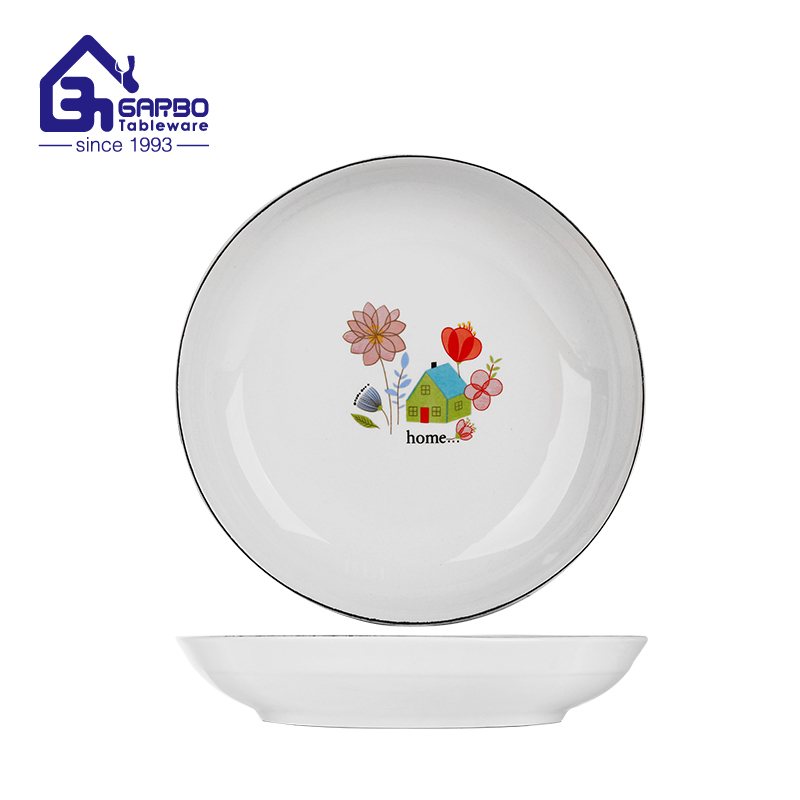 South America Hot sell 9 inch ceramic fruit plate OEM printed white dessert dish 