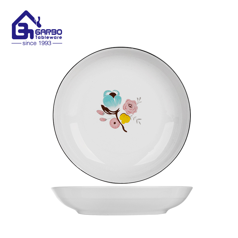 South America Hot sell 9 inch ceramic fruit plate OEM printed white dessert dish 