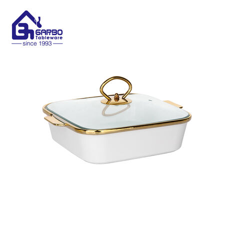 Factory Wholesale 1150ml Porcelain baking pan Square Shaped Buffet Server casserole with handle 