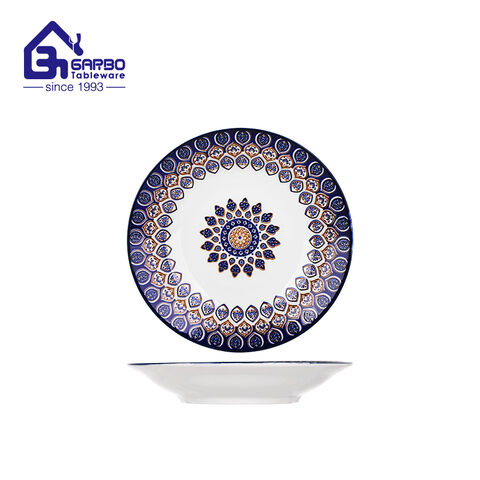 6-Inch Printed Ceramic Plate with Elegant Blue and Gold Pattern