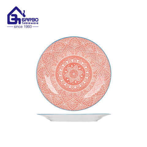 Classic pink printing 7.5 inch stoneware dessert plate