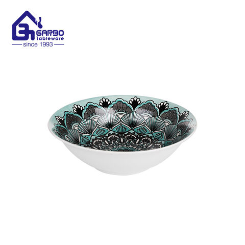 8-Inch Teal Mandala Printed Ceramic Bowl