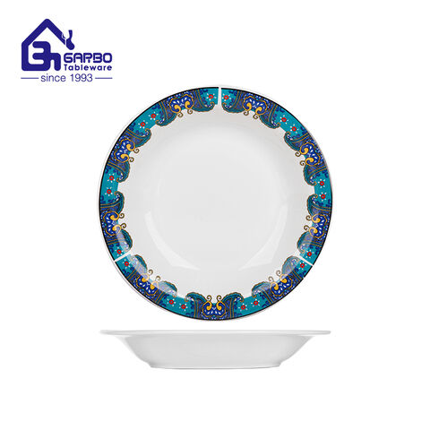 9.25-Inch Blue Paisley Printed Ceramic Dinner Plate