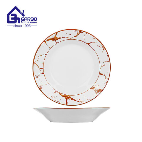 Marble Texture 9.25-inch Ceramic Serving Plate Round Shape Home Restaurant Use Deep Plate