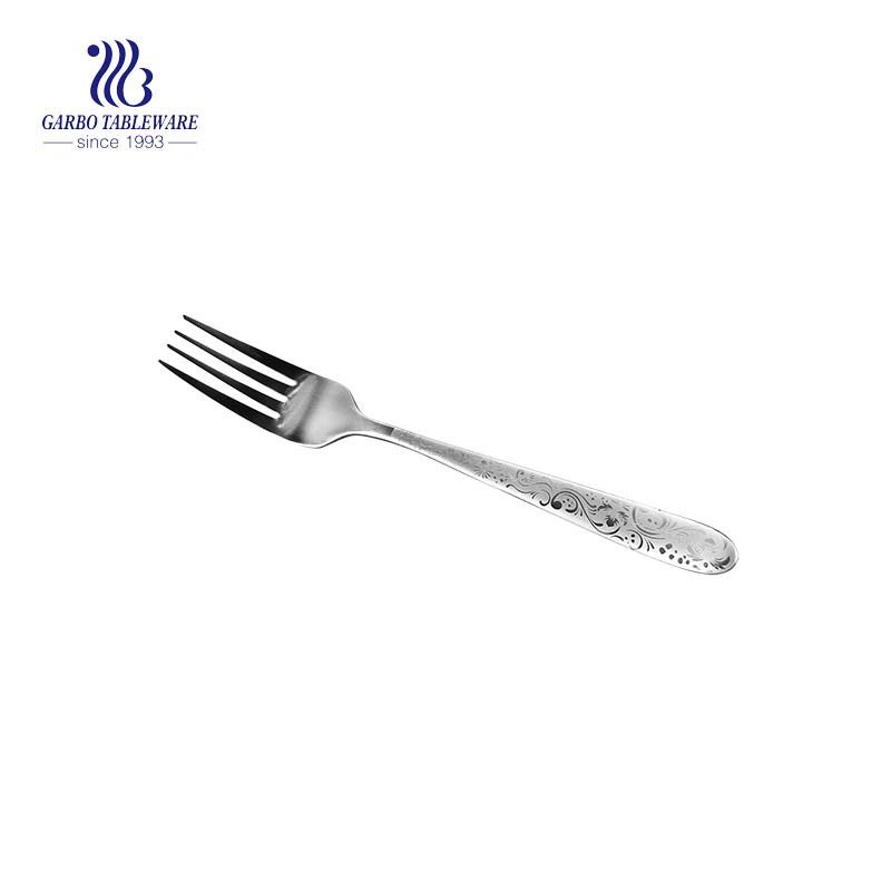 Garbo wholesale mirror polished dinner fork with laser flower designs serving forks with competitive price tableware