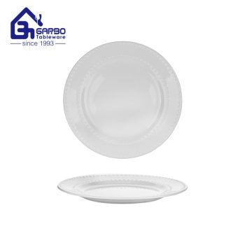 Clear white engraved dot design porcelain flat food dish plate kitchen table ceramic plates set