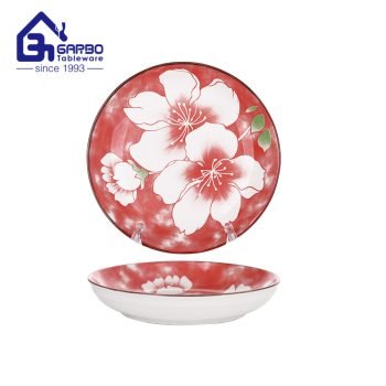 7.44” big flower printing design porcelain plate with cheap price